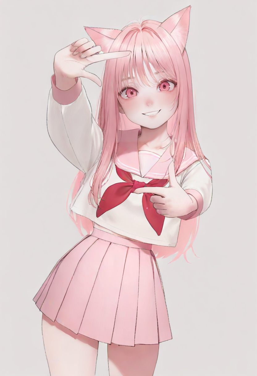 02171-1907366054-1girl, skirt, animal ears, solo, long hair, pink skirt, smile, pleated skirt, school uniform, pink hair, white background, seraf.png